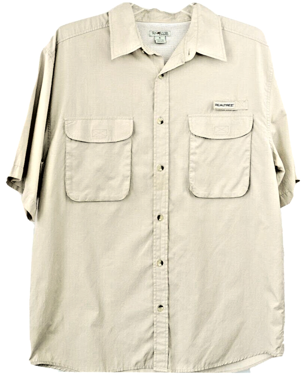 Sun River Clothing Co. Shirt Realtree Men’s XL Tan/Khaki Button Down Top Pockets